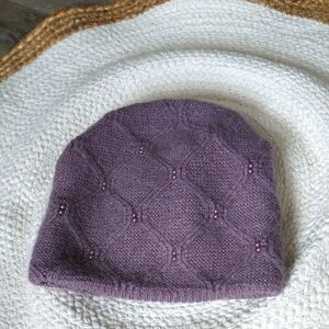 Light Purple Beaded Sparkle Knit Beanie Elegant Warm Hat